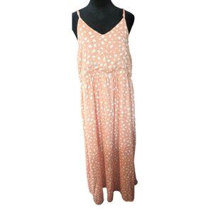 Heyson Polka Dot Spaghetti Strap Maxi Dress Peach White Medium Boho Cottage Core